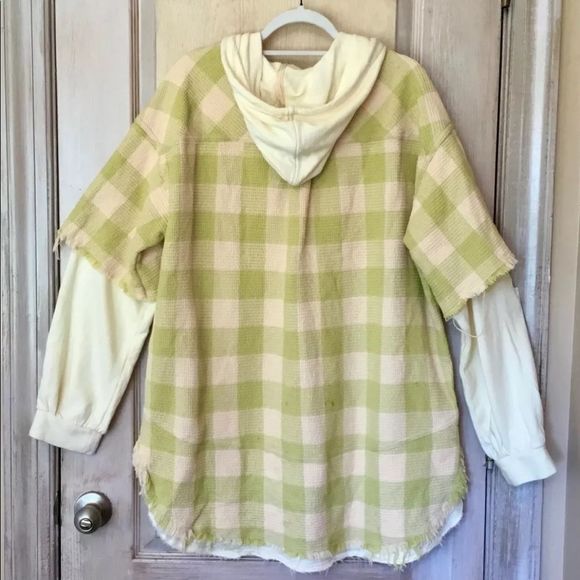 Free People Green North Shore Buttondown Jacket Hooded Sweatshirt Sleeve - Picture 3 of 4